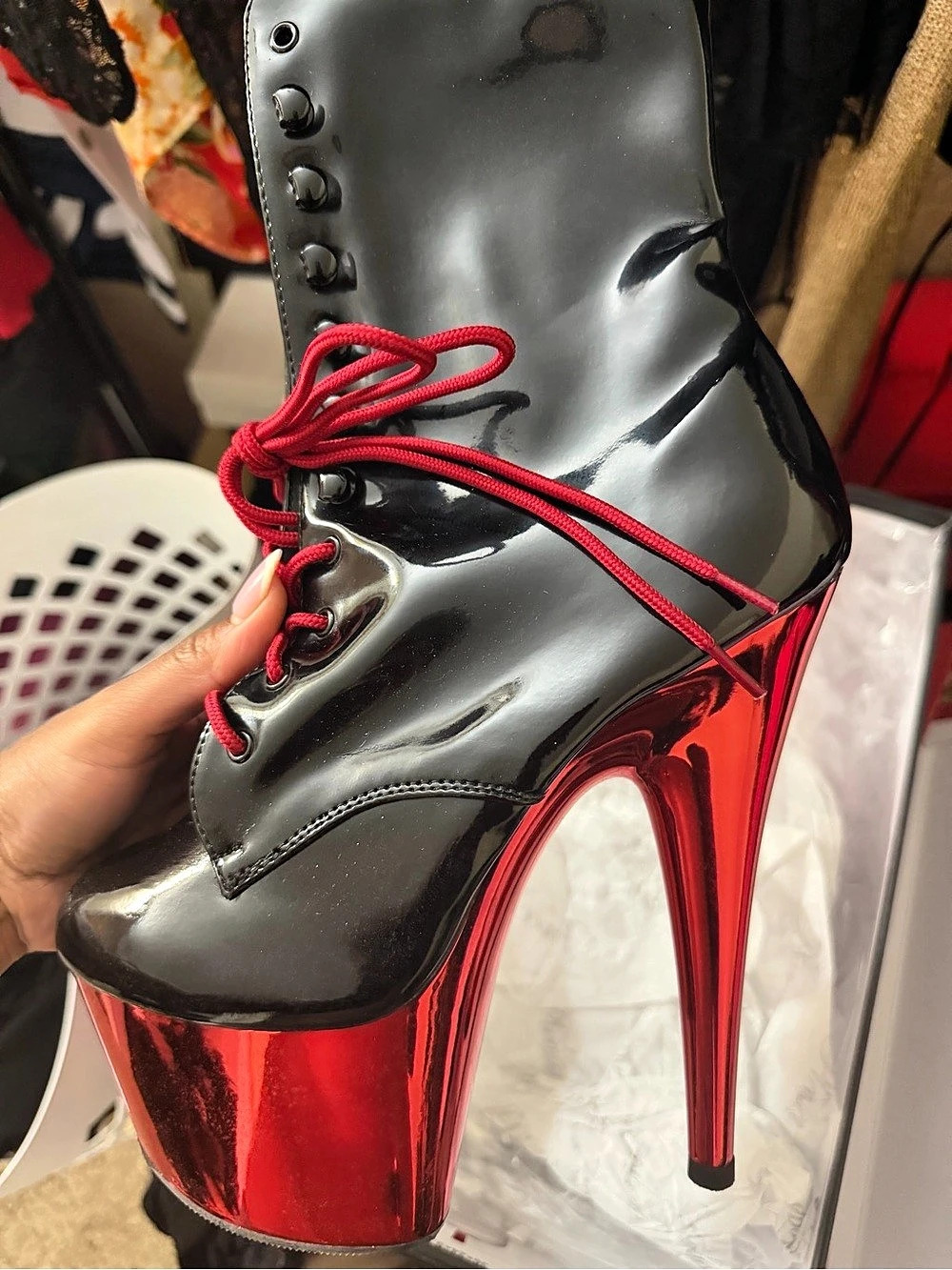Pleaser Adore-1020 Platform Lace-Up Heels Black & Red US 8